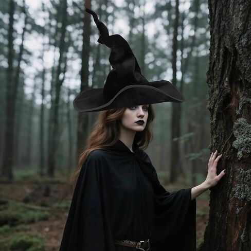Lachouhaox Witch Wizard Hat, Large Black Sombrero Velvet Wicked Hat Women Men Halloween Cosplay Accessories for Masquerade in Saudi Arabia