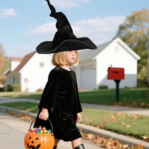 Lachouhaox Witch Wizard Hat, Large Black Sombrero Velvet Wicked Hat Women Men Halloween Cosplay Accessories for Masquerade in Saudi Arabia