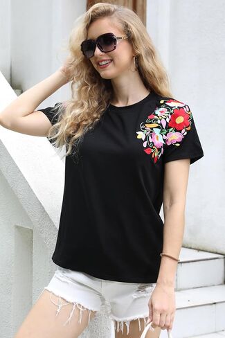 Mexican Shirts for Women: Floral Embroidered T-Shirt Cinco De Mayo Tees Mexico Fiesta Tops Casual Boho Tunic in Kuwait