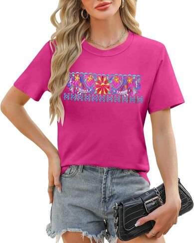 Mexican Shirts for Women: Floral Embroidered T-Shirt Cinco De Mayo Tees Mexico Fiesta Tops Casual Boho Tunic in Kuwait