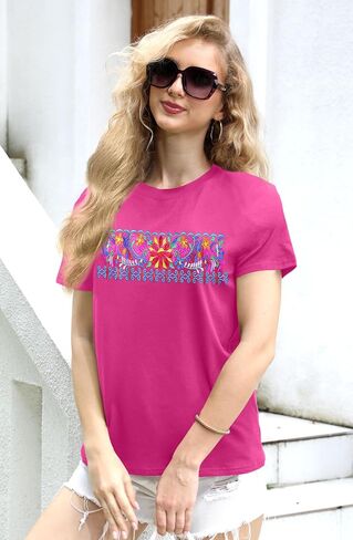 Mexican Shirts for Women: Floral Embroidered T-Shirt Cinco De Mayo Tees Mexico Fiesta Tops Casual Boho Tunic in Kuwait