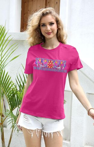 Mexican Shirts for Women: Floral Embroidered T-Shirt Cinco De Mayo Tees Mexico Fiesta Tops Casual Boho Tunic in Kuwait