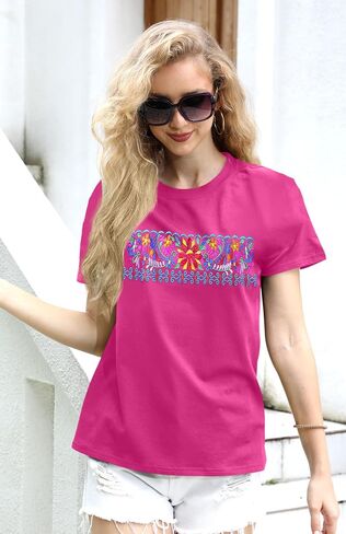 Mexican Shirts for Women: Floral Embroidered T-Shirt Cinco De Mayo Tees Mexico Fiesta Tops Casual Boho Tunic in Kuwait
