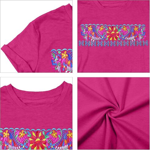 Mexican Shirts for Women: Floral Embroidered T-Shirt Cinco De Mayo Tees Mexico Fiesta Tops Casual Boho Tunic in Kuwait