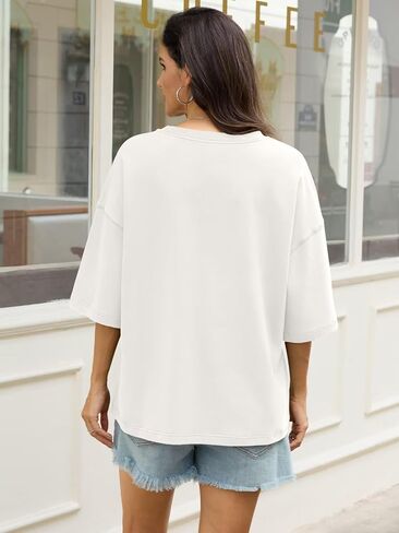 Womens Cotton Oversized T Shirts Drop Shoulder Half Sleeve Boxy Tops Crewneck Loose Fit Short Sleeves Tee 2026 in Saudi Arabia