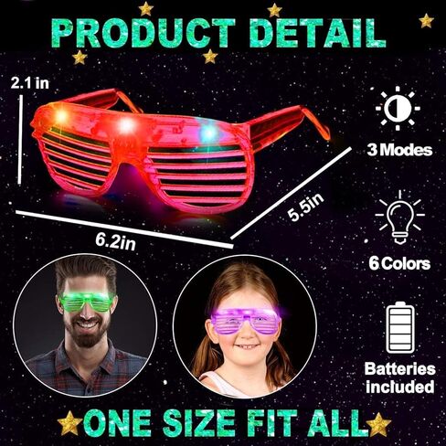 20 Pack LED Glasses New Years Eve Party Supplies, 6 Colors Light Up Glasses Shutter Shades Glow Sticks Glasses Led Party Sunglasses Kids/Adults Glow In Dark New Years 2025 Party Favors Neon Glow Toys in Kuwait