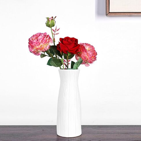 White Ceramic Vase for Home Decor, Small Modern Cute Vases for Flower Bouquet Pampas Grass Tulips Rose Dried Flowers Plant Bud, Table centerpieces,Living Room Dining Room,Office Decor, 8.3 Inch in Saudi Arabia