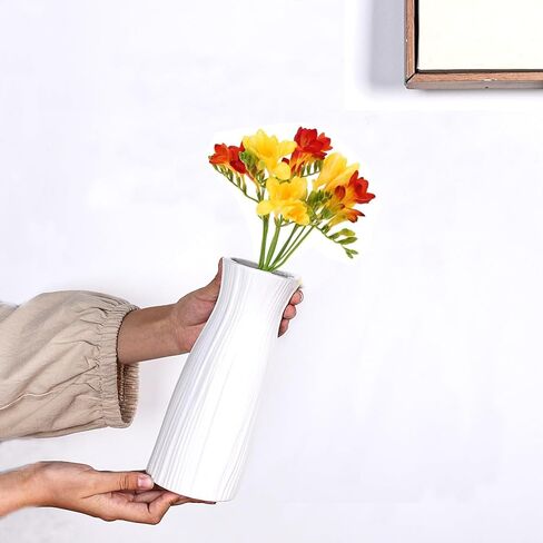 White Ceramic Vase for Home Decor, Small Modern Cute Vases for Flower Bouquet Pampas Grass Tulips Rose Dried Flowers Plant Bud, Table centerpieces,Living Room Dining Room,Office Decor, 8.3 Inch in Saudi Arabia