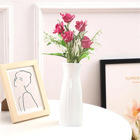 White Ceramic Vase for Home Decor, Small Modern Cute Vases for Flower Bouquet Pampas Grass Tulips Rose Dried Flowers Plant Bud, Table centerpieces,Living Room Dining Room,Office Decor, 8.3 Inch in Saudi Arabia