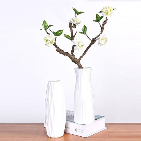 White Ceramic Vase for Home Decor, Small Modern Cute Vases for Flower Bouquet Pampas Grass Tulips Rose Dried Flowers Plant Bud, Table centerpieces,Living Room Dining Room,Office Decor, 8.3 Inch in Saudi Arabia