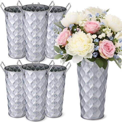6 Pcs Galvanized Flower Bucket 9 Inch Metal Vases for Flowers Farmhouse French Bucket with Handles, Floral Vases for Bar Home Wedding Bouquet Table Centerpiece Decoration Supplies (Black) in Kuwait
