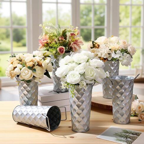 6 Pcs Galvanized Flower Bucket 9 Inch Metal Vases for Flowers Farmhouse French Bucket with Handles, Floral Vases for Bar Home Wedding Bouquet Table Centerpiece Decoration Supplies (Black) in Kuwait