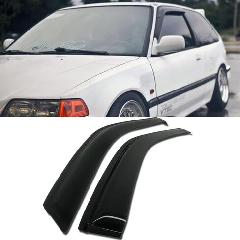 حاجب النافذة الخارجي المثبت بشريط متوافق مع 1988-1991 Honda Civic 3DR Hatchback Window Deflectors Rain Guards Vent عاكس الدخان الداكن، قطعتان in Saudi Arabia
