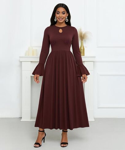 Knowfashionstyle فستان طويل الأكمام للنساء 2025 فستان رسمي لحفلات الزفاف الضيوف فساتين ماكسي أنيقة فساتين حفلات الكوكتيل الخريفية المتدفقة in Kuwait