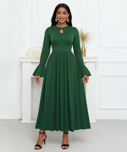 Knowfashionstyle فستان طويل الأكمام للنساء 2025 فستان رسمي لحفلات الزفاف الضيوف فساتين ماكسي أنيقة فساتين حفلات الكوكتيل الخريفية المتدفقة in Kuwait