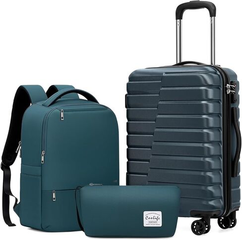 COOLIFE Expandable Suitcase PC ABS TSA Luggage 3 Piece Set Lock Spinner Carry on (Teal blue) in Kuwait