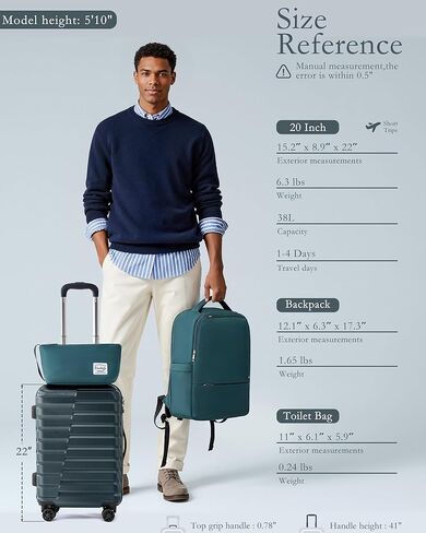 COOLIFE Expandable Suitcase PC ABS TSA Luggage 3 Piece Set Lock Spinner Carry on (Teal blue) in Kuwait