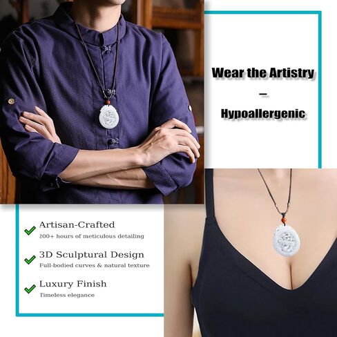 Jade Necklace, Hand Carved Natural Jade Dragon Necklace Pendant, Grade A Untreated Jadeite Feng Shui Necklaces for Women and Men, Zodiac Stone Amulet for Bring Wealth Fortune and Luck in Saudi Arabia