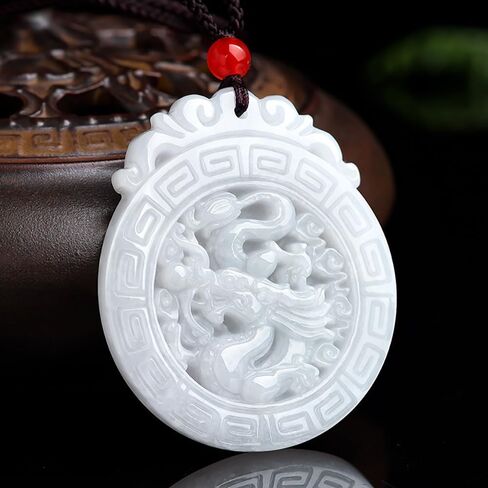 Jade Necklace, Hand Carved Natural Jade Dragon Necklace Pendant, Grade A Untreated Jadeite Feng Shui Necklaces for Women and Men, Zodiac Stone Amulet for Bring Wealth Fortune and Luck in Saudi Arabia