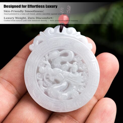 Jade Necklace, Hand Carved Natural Jade Dragon Necklace Pendant, Grade A Untreated Jadeite Feng Shui Necklaces for Women and Men, Zodiac Stone Amulet for Bring Wealth Fortune and Luck in Saudi Arabia
