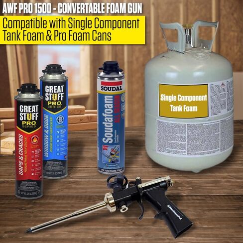 AWF PRO Heavy Duty Foam Gun – Convertible Design for Foam Tanks and Pro Cans – High Precision, Adjustable Flow Control, Contractor-Grade Pro Applicator for Insulating Foam Sealant in Saudi Arabia