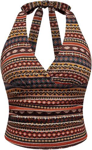 SOLY HUX Women's Plus Size Vintage Boho Printed Deep V Neck Halter Top Party Vacation Clothes in Saudi Arabia