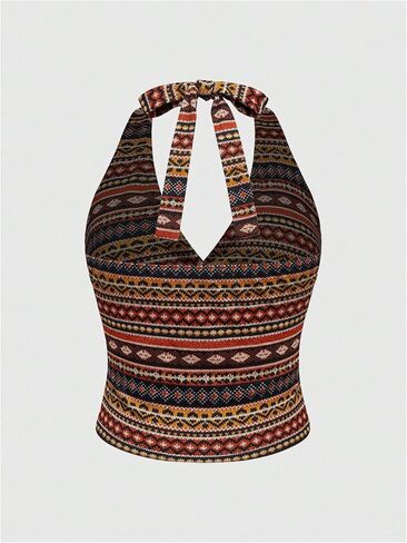 SOLY HUX Women's Plus Size Vintage Boho Printed Deep V Neck Halter Top Party Vacation Clothes in Saudi Arabia