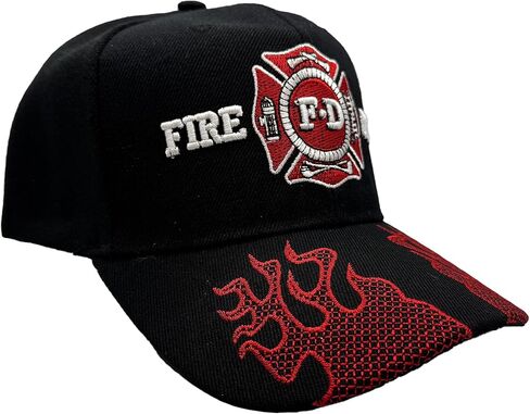 Firefighter Fire Department Baseball Cap w/Embroidered Flames – Adjustable Structured 6-Panel Baseball Cap in Kuwait