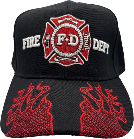 Firefighter Fire Department Baseball Cap w/Embroidered Flames – Adjustable Structured 6-Panel Baseball Cap in Kuwait