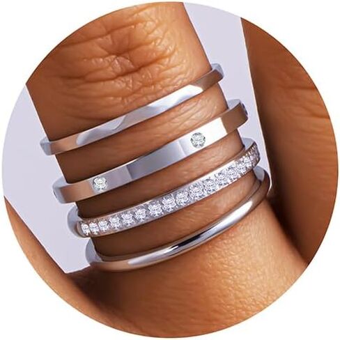 4-Pack 14K Gold Plated Stackable Rings for Women,Cubic Zirconia Simulated Diamond Oura Stack Rings for Oura Ring Gen 4/Oura Ring Gen 3,Dainty Trendy Statement Stacking Rings Set Size 5-10 in Saudi Arabia