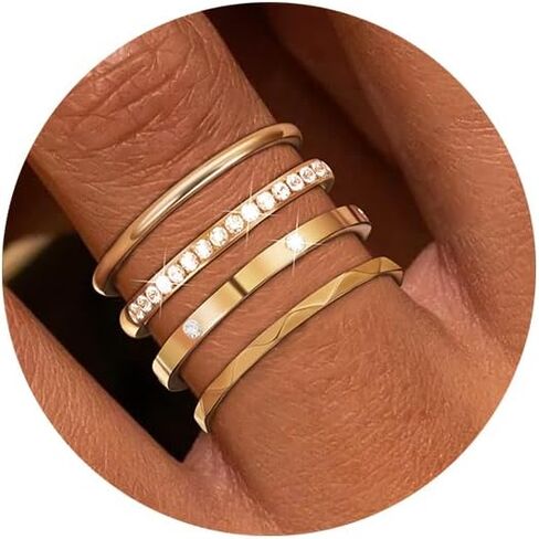 4-Pack 14K Gold Plated Stackable Rings for Women,Cubic Zirconia Simulated Diamond Oura Stack Rings for Oura Ring Gen 4/Oura Ring Gen 3,Dainty Trendy Statement Stacking Rings Set Size 5-10 in Saudi Arabia