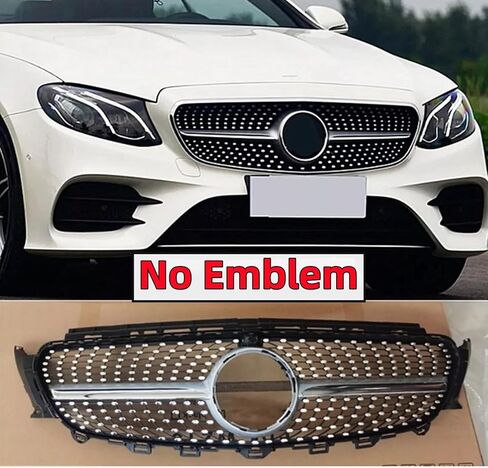 شبكة علوية لشبكة المصد الأمامي STSEV01 متوافقة مع سيارة مرسيدس W213 E-Class سيدان E300/ E350/ E400/ E450 2017-2020، ملحقات الشبكة البديلة بنمط الماس الكروم الفضي in Kuwait