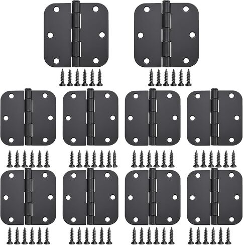Matte Black Door Hinges 20 Pack 3.5x3.5 Inch Interior Door Hinges for Doors Rounded 5/8"" Radius Corners Iron Hinge Door Round Hinge Hardware, 3.5 * 3.5in in Kuwait