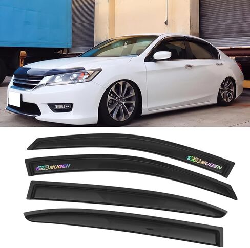 Window Visor Rain Guard Shade Compatible with 13-17 Accord 4DR Sedan, Side Window Vent Deflector, Dark Smoke Tinted, JDM Tape On Slim Style, 14 15 16 17, Mug in Saudi Arabia