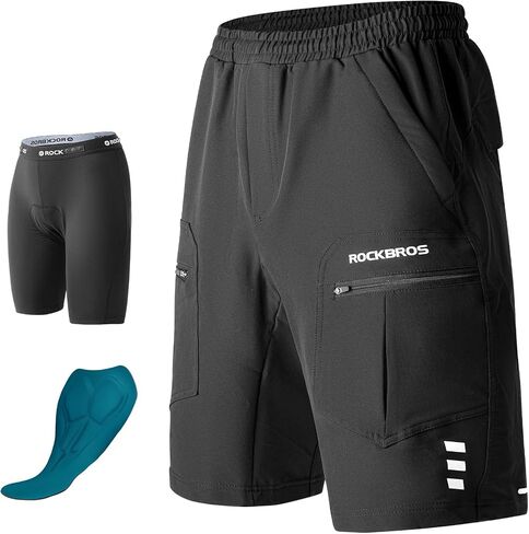 ROCKBROS Men's MTB Shorts: Detachable 4D Pad, Reflective, Multi-Pocket, Loose Fit. in Saudi Arabia