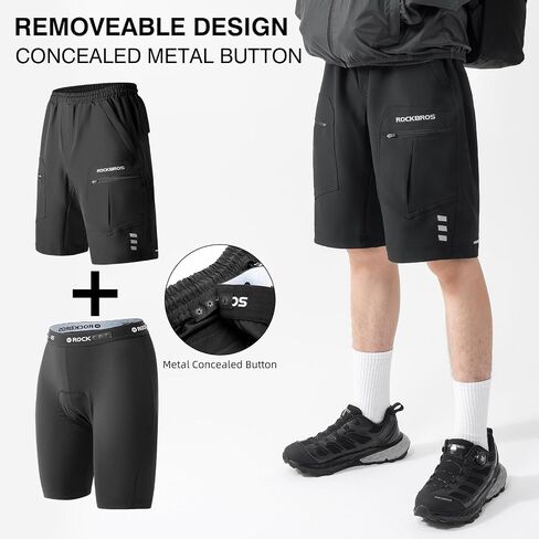 ROCKBROS Men's MTB Shorts: Detachable 4D Pad, Reflective, Multi-Pocket, Loose Fit. in Saudi Arabia
