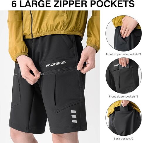 ROCKBROS Men's MTB Shorts: Detachable 4D Pad, Reflective, Multi-Pocket, Loose Fit. in Saudi Arabia
