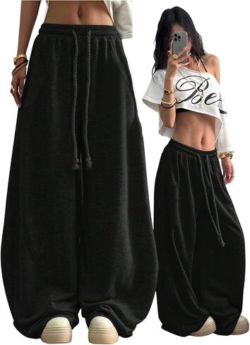 GORGLITTER Women's Barrel Sweatpants Y2K Elastic Waist Baggy Sweats Lightweight Oversized Trousers Pants in Kuwait
