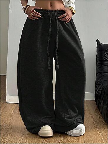 GORGLITTER Women's Barrel Sweatpants Y2K Elastic Waist Baggy Sweats Lightweight Oversized Trousers Pants in Kuwait