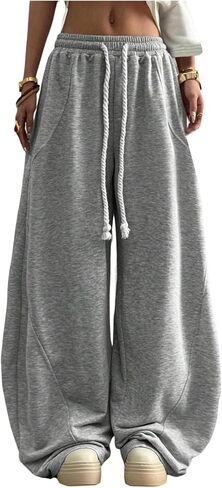 GORGLITTER Women's Wide Leg Barrel Sweatpants Y2K Baggy Drawstring Pants Elastic Waist Trousers in Saudi Arabia