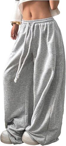 GORGLITTER Women's Wide Leg Barrel Sweatpants Y2K Baggy Drawstring Pants Elastic Waist Trousers in Saudi Arabia