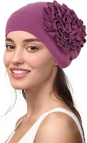 Chemo Headwrap for Women - Flower Elastic Solid Turban Caps Pre Tied Beanie Headwear Grate for Cancer Hair Cover in Kuwait