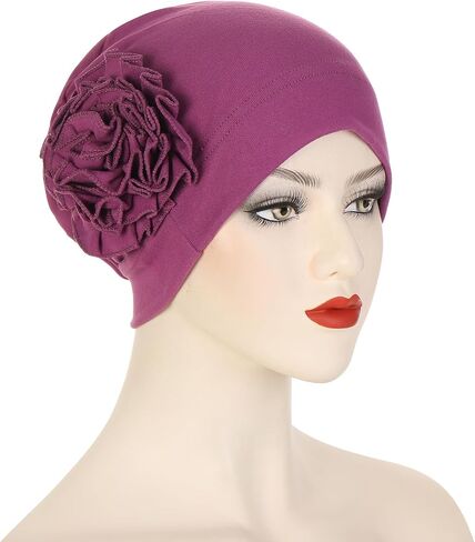 Chemo Headwrap for Women - Flower Elastic Solid Turban Caps Pre Tied Beanie Headwear Grate for Cancer Hair Cover in Kuwait