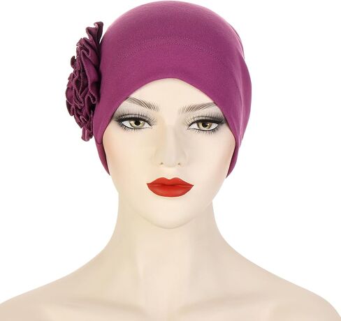 Chemo Headwrap for Women - Flower Elastic Solid Turban Caps Pre Tied Beanie Headwear Grate for Cancer Hair Cover in Kuwait