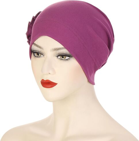 Chemo Headwrap for Women - Flower Elastic Solid Turban Caps Pre Tied Beanie Headwear Grate for Cancer Hair Cover in Kuwait