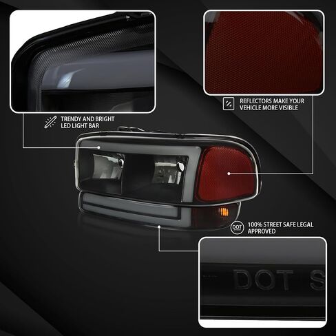 Autozensation متوافق مع 1999-2006 GMC Sierra 1500/2500/3500، مصابيح أمامية أنبوبية LED بدخان أسود + مصابيح مصد متتابعة in Kuwait