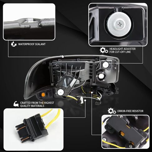Autozensation متوافق مع 1999-2006 GMC Sierra 1500/2500/3500، مصابيح أمامية أنبوبية LED بدخان أسود + مصابيح مصد متتابعة in Kuwait