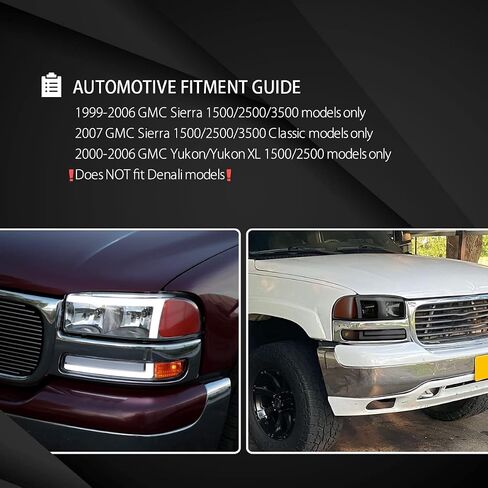 Autozensation متوافق مع 1999-2006 GMC Sierra 1500/2500/3500، مصابيح أمامية أنبوبية LED بدخان أسود + مصابيح مصد متتابعة in Kuwait