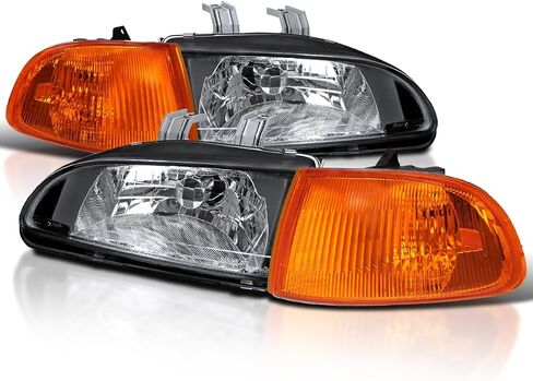 SPEC-D TUNING Black Headlights + Amber Corner Lights Compatible with 1992-1995 Honda Civic 2/3Dr EG Coupe Hatchback L+R Pair Head Light Lamp Assembly in Saudi Arabia