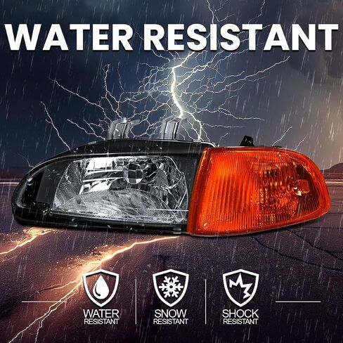 SPEC-D TUNING Black Headlights + Amber Corner Lights Compatible with 1992-1995 Honda Civic 2/3Dr EG Coupe Hatchback L+R Pair Head Light Lamp Assembly in Saudi Arabia